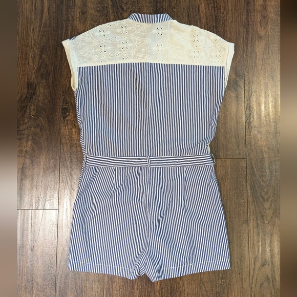 EUC Zara Basic S 100% Cotton Pinstripe Eyelet Button Down Zip Fly Jumpsuit - Picture 4 of 10